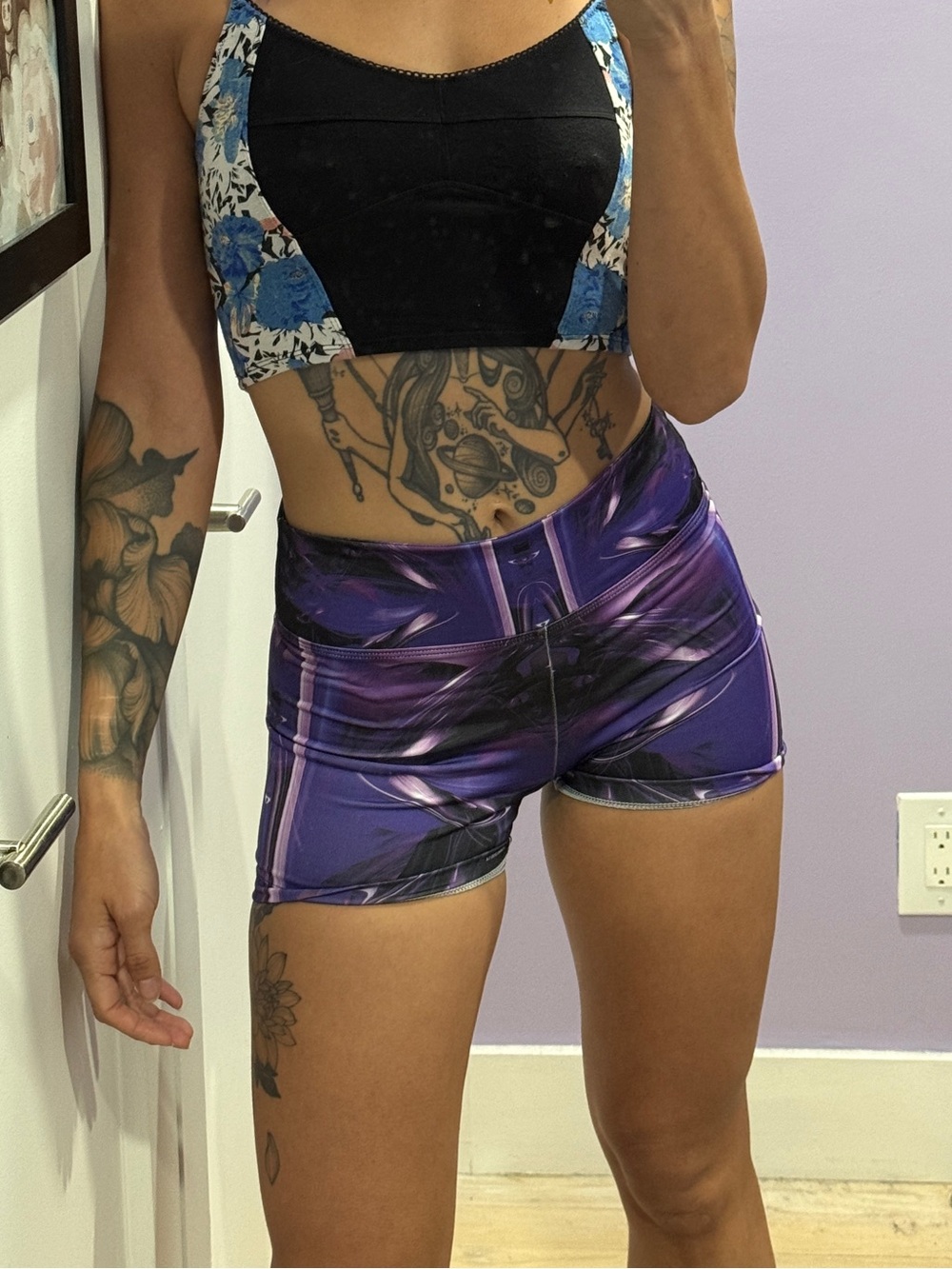 Dolls Kill Purple Metallic High-Waist Bike Shorts